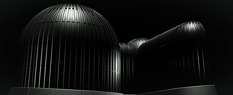 Close up exterior black ribbed Hercules Underground Structure